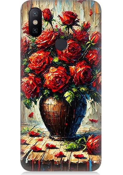 Xiaomi Mi A2 Lite Uyumlu Kırmızı Vazoda Gül Ziyafeti Desenli Silikon Kılıf Çok Renkli