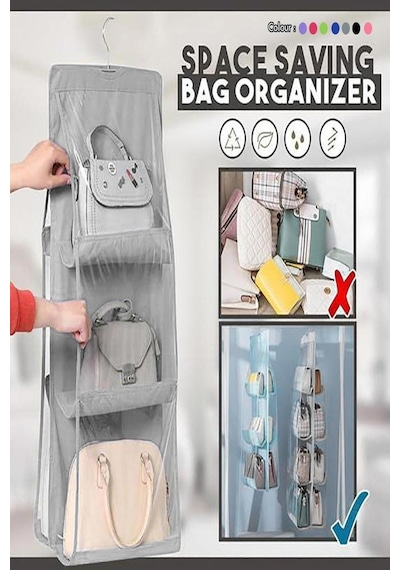 Gri 6 Cepli Dolap Içi Çanta Ve Ayakkabı Düzenleyici Hurç Kolçantası Askısı Dolap Içi Organizer - Pam Diğer