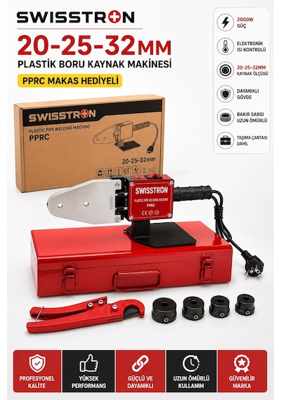 Swisstron Swsecokı2032 2000w Pprc Plastik Boru Kaynak Makinesi Seti 20-25-32 Mm Pafta Metal Çantalı