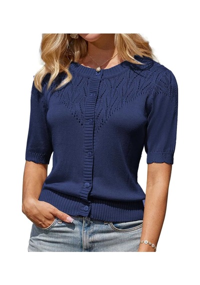 Youknitwear You Wanda %100 Pamuk Triko Hırka Lacivert