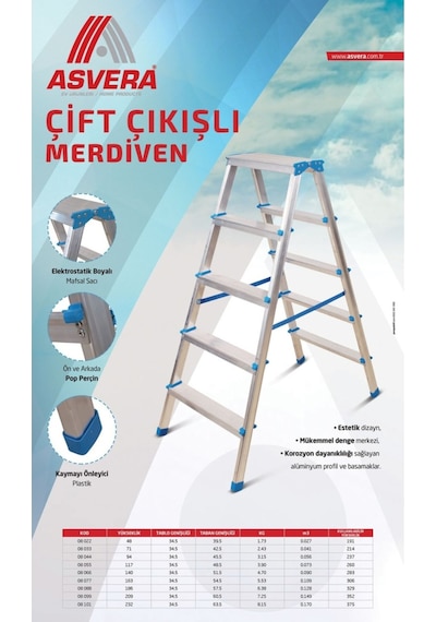Safir Serisi 4+4 Basamak Alüminyum Çift Çıkışlı Merdiven Ev Bahçe Ofis Depo Atölye İş İçin 1 Adet