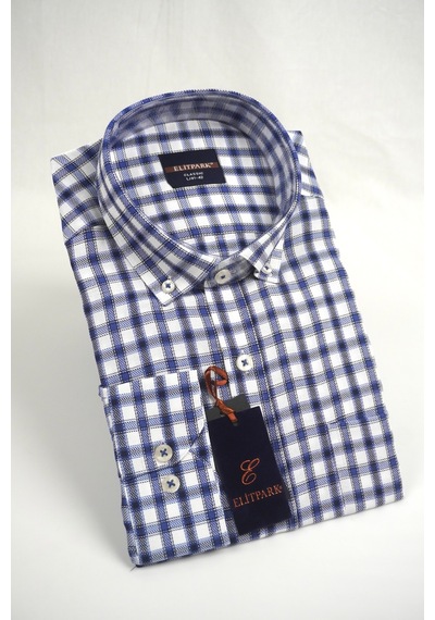 Elitpark Plaid Pattern Lacivert Pamuklu Cepli Uzun Kol Premium Erkek Gömlek