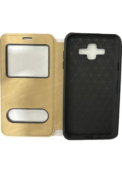 Jopus Galaxy J7 Duo İle Uyumlu Premium Kapaklı Kılıf Gold Gold