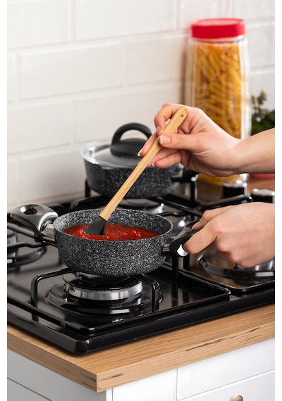 Porsima 4399 4 Parça Kaçerola Sosluk Sütlük Mini Granit Tencere Sahan Seti Gri 14cm Gri