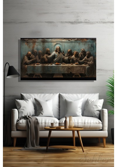 Panoramik Yatay Kanvas Tablo Tekli Salon Ofis Leonardo Da Vinci Son Akşam Yemeği