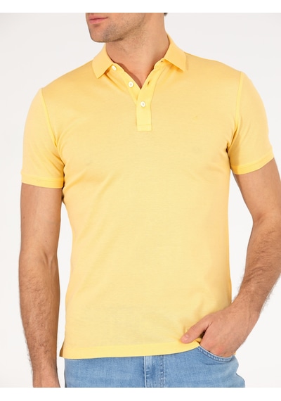 Açık Sarı Polo Yaka Slim Fit Basic Merserize T-shirt Sari