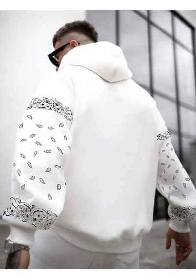 Altamira Erkek Kahverengi Kol Desenli Oversize Kapşonlu Sweatshirt 001