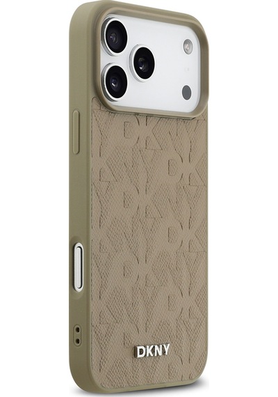 Apple Uyumlu iPhone 17 Pro Max Kılıf Dkny Lisanslı M-safeli 3d Yazılı Grid Pattern Kapak Kahverengi Kahverengi