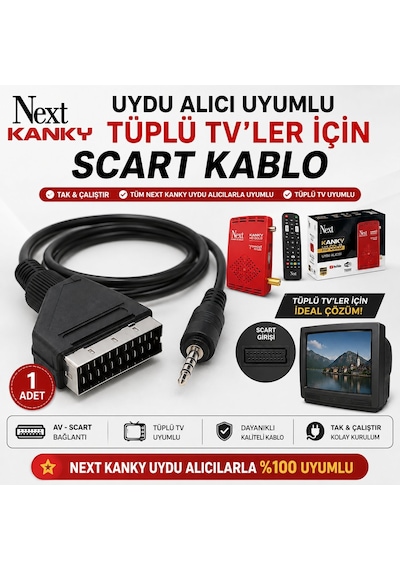 Next Kanky Uyumlu Av Scart Kablo Tüplü Tv Uydu Alıcısı Bağlantı Kablosu, 3.5 Mm Av Jack Scart Dönü