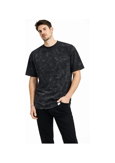 Vexor Erkek Asit Yıkama Bisiklet Yaka Kısa Kollu Oversize T-shirt Tişört - Siyah