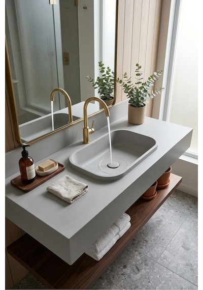 Pure Etajerli Granit Lavabo 100 50 Cm Beyaz Çok Renkli