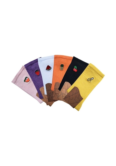 6Lı Pamuklu Ekonomik Unisex Meyveli Spor Soket Çorap-36-42-Karışık Çok Renkli