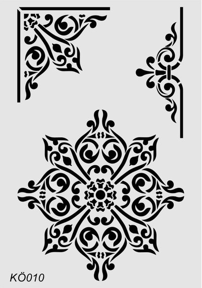 Kk Swords Stencil Tasarım Kö010 Köşe, Göbek Desen- Dekoratif Duvar, Fayans Ve Eşya Boyama Şablonları 21x30cm