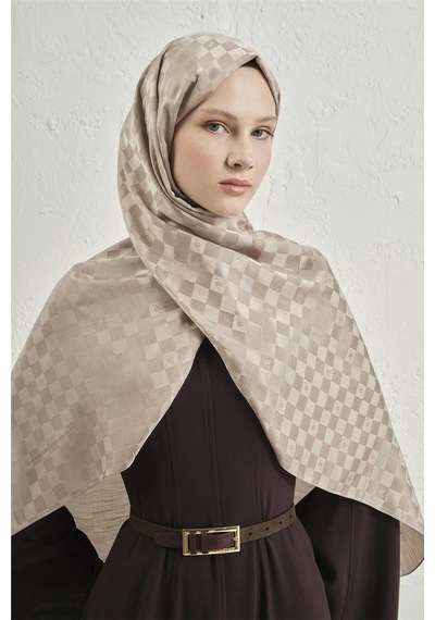 Armine Elegance İpek Pamuk Dama Şal 07 Vizon