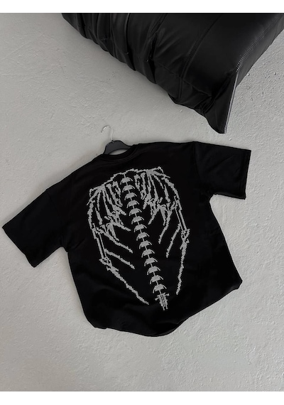 Novalisse Kadın Baskılı Bisiklet Yaka T-shirt - Siyah Çoklu Renk