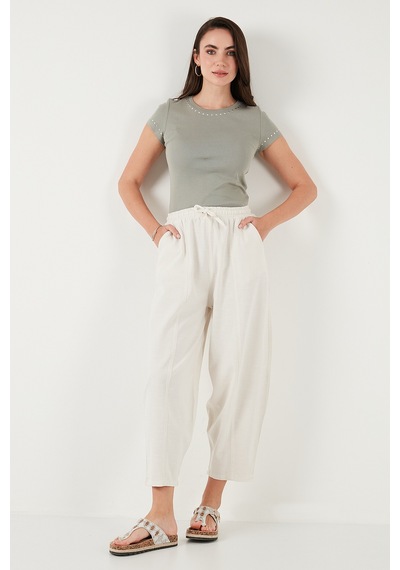 Lela Pamuklu Relaxed Fit Normal Bel Daralan Paça Bayan Pantolon 668Yp5198 Taş