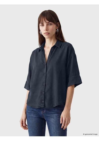 Lcw Vision Lacivert Oversize Kadın Jean Gömlek