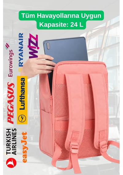 Jet Turtle Seyahat Sırt Çantası 40cm 40x25x15 Cm Pegasus, Wizz Air, Ryanair, El Valizi Koltuk Altı Valizi Somon