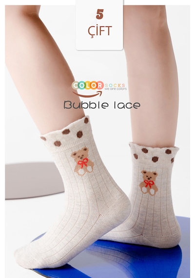 Color Socks 5 Çift Bear Desenli Kız Çocuk Çorap Seti Extra Soft Çok Renkli