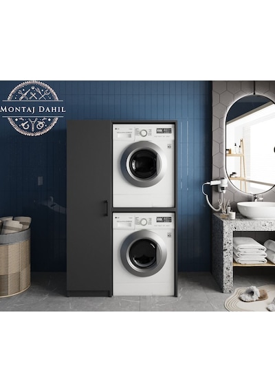 Almera Çamaşır Ve Kurutma Makinesi Dolabı Banyo Dolabı Füme Antrasit