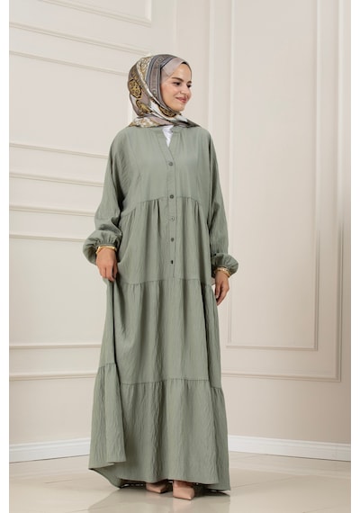 Sevitli Lilyum Kumaş Robalı Katya Elbise-mint Yeşili-5851
