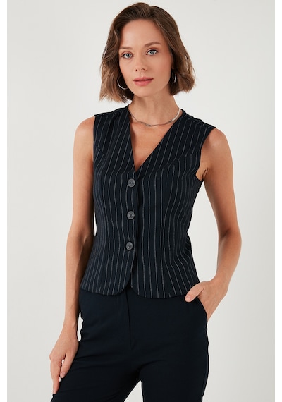 Lela Fitted-Vücuda Oturan Astarlı Klasik Dokuma Bayan Yelek 611Yl030W4 Lacivert-Beyaz Lela Fitted-Vücuda Oturan Astarlı Klasik Dokuma Bayan Yelek 611Yl030W4 Lacivert-Beyaz