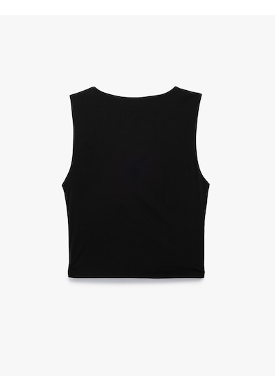 Koton Krep Kumaş Slim Fit Drape Detaylı Bisiklet Yaka Kolsuz Bluz Siyah 5sak10735ek Siyah