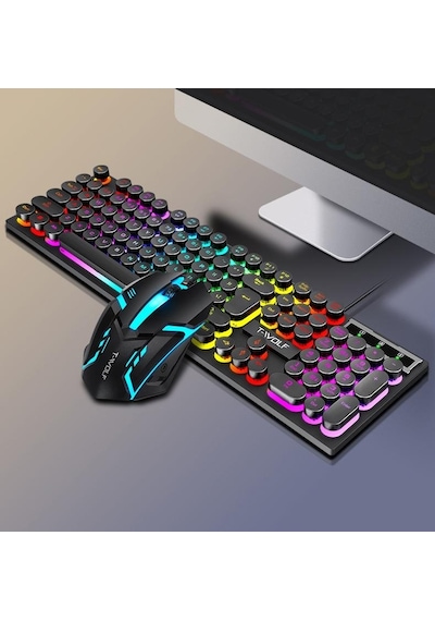 Valkyrie T-Wolf TF270 Rainbow İngilizce RGB Mekanik Hisli Gaming Klavye Mouse Seti