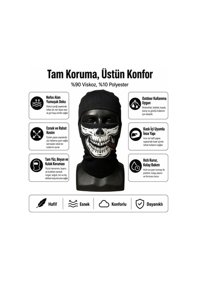 Çorap Giyim Unisex Kuru Kafa Puro Baskılı Balaklava 1 Adet Tek Beden Viskoz Kask İçi Outdoor Maske 1 Siyah