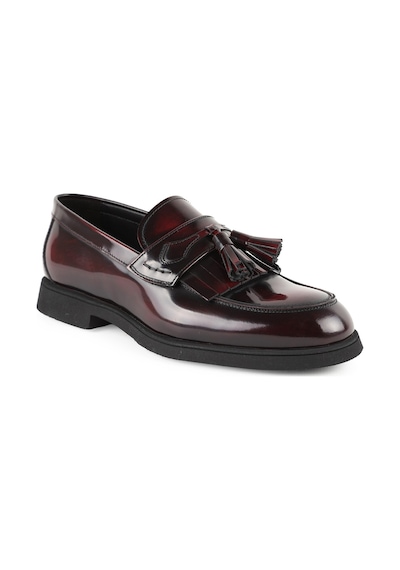Libero L5919 Hakiki Açma Deri Erkek Loafer Ayakkabı - Püsküllü Klasik Model Bordo
