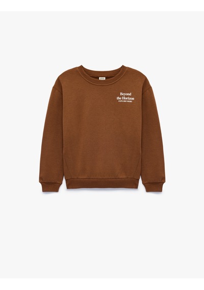 Koton Baskılı Şardonlu Pamuklu Bisiklet Yaka Uzun Kollu Sweatshirt Kahverengi 7wmb10125tk Kahve