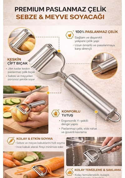 Premium Paslanmaz Çelik Çok Amaçlı Sebze Soyucu, Patates, Havuç, Salatalık Ve Meyveler İçin Ergonomik Y-şekilli Diğer