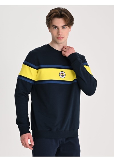 Fenerbahçe Lacivert Tribün Sarı Bantlı Erkek Sweatshirt Fb Laci Yeni