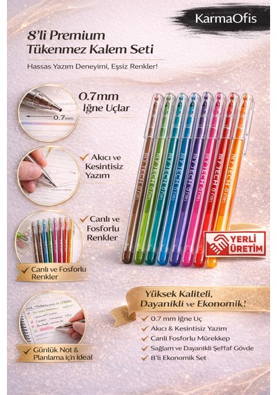 8 Farklı Renk 0.7mm Uçlu Tükenmez Kalem Seti 3 Lü Paket 24 Kalem 0.7 Mm Yerli Üretim Çok Renkli3