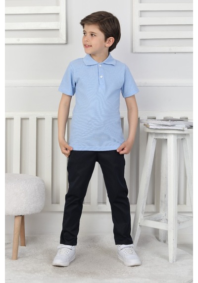Modanino Erkek Çocuk %100 Pamuk Okul Tarz T-shirt 5-13 Yaş 12273 Açık Mavi