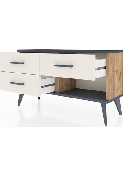 Arges Şifonyer 3 Çekmeceli 88x30x48 Çam-antrasit/aytaşı Antrasit/aytaşı