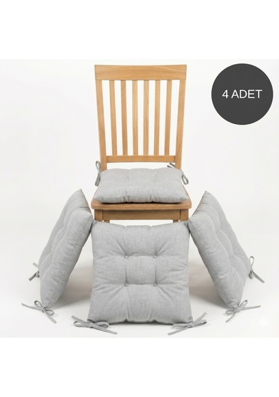 4 Adet - 40x40 Cm Lüks Süet Dokulu Gri Sandalye Minderi - %100 Silikon Elyaf Dolgulu Yıkanabilir Minder