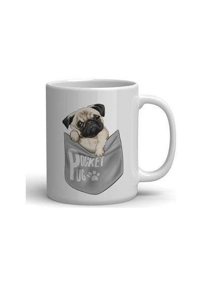 Pocket Pug Köpek Baskılı Kupa Bardak Beyaz