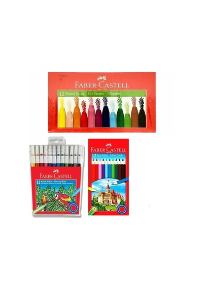 3 Lü Boyama Seti - 12'li Kuruboya 12'li Keçeli Kalem 12'li Pastel Karışık