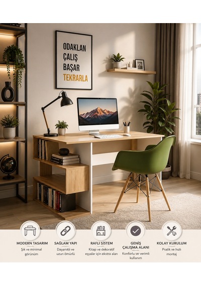Modern Raflı Çalışma Masası Kitaplıklı Bilgisayar Masası Çok Amaçlı Ofis Ve Ders Çalışma Masası Meşe/beyaz Atlantik Çam - Beyaz Modern Raflı Çalışma Masası Kitaplıklı Bilgisayar Masası Çok Amaçlı Ofis Ve Ders Çalışma Masası Meşe/beyaz Atlantik Çam - Beyaz