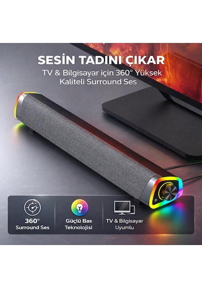Coofbe Rgb Işıklı Vers.5.3 Bluetooth Masaüstü Hoparlör Tv Bilgisayar Soundbar Ses Sistemi Speaker Hoparlör