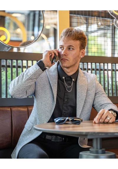 Bys Beystil Sivri Yaka Lacivert Kırçıllı Blazer Ceket Garcia - Slim Fit