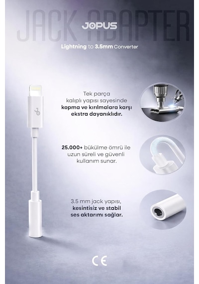 İphone 7-8-x-11-12-13-14 Serileri İle Uyumlu Bluetooth Bağlantılı 3.5mm Kulaklık Dönüştürücü Jo