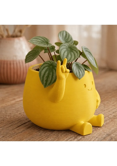 3d Baskı Smiley Face Planter - Gülümseyen Karakterli Saksı-sarı