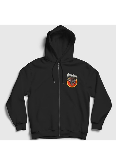 Presmono Unisex Vengeance Judas Priest Fermuarlı Kapüşonlu Sweatshirt Siyah