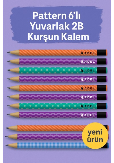 Pattern Serisi 6'li Yuvarlak Desenli 2b Kurşun Kalem Renkli Tasarımlı Set Çok Renkli6