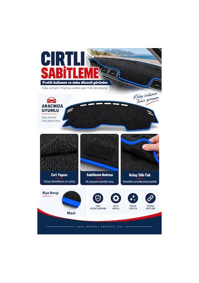 Trobus Seat İbiza 2008-2017 3d Torpido Koruma Kılıfı - Mavi Biye