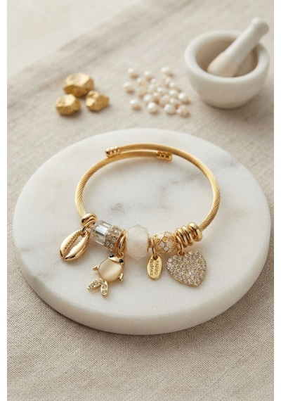 Beyaz Balık Model Gold Renk Charmlı Bileklik Çok Renkli