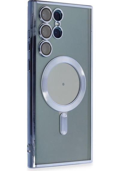 Samsung Galaxy S25 Ultra İçin Magsafe İle Uyumlu Kılıf Kamera Lensli Korumalı Şeffaf Silikon Kapak Mavi