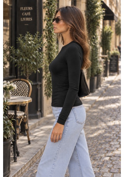 Lılac Kadın %100 Viskon Siyah Bisiklet Yaka Basic Body Siyah Siyah